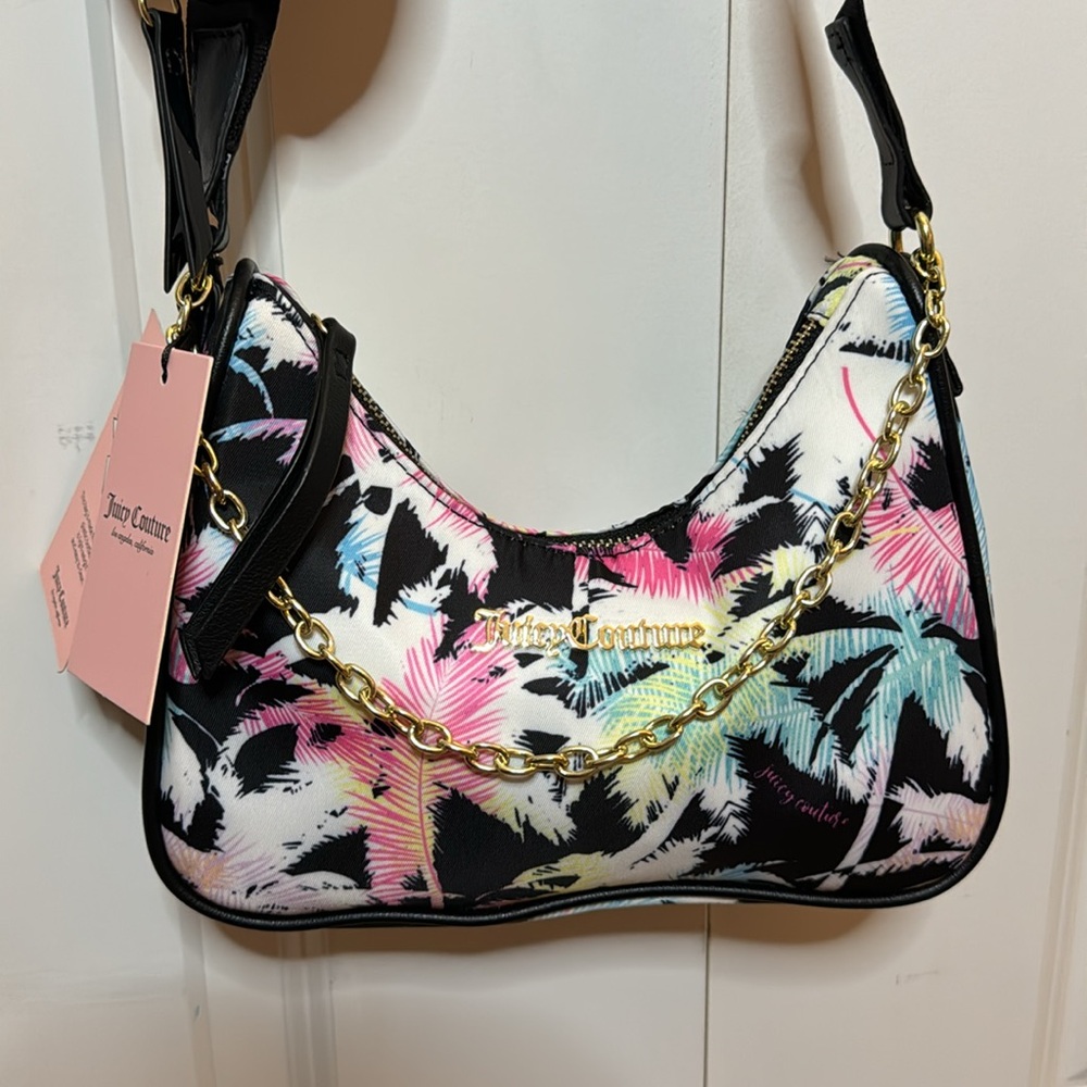 Juicy Couture Palm Print Shoulder Bag Crossbody Gold‎ Chain NWT